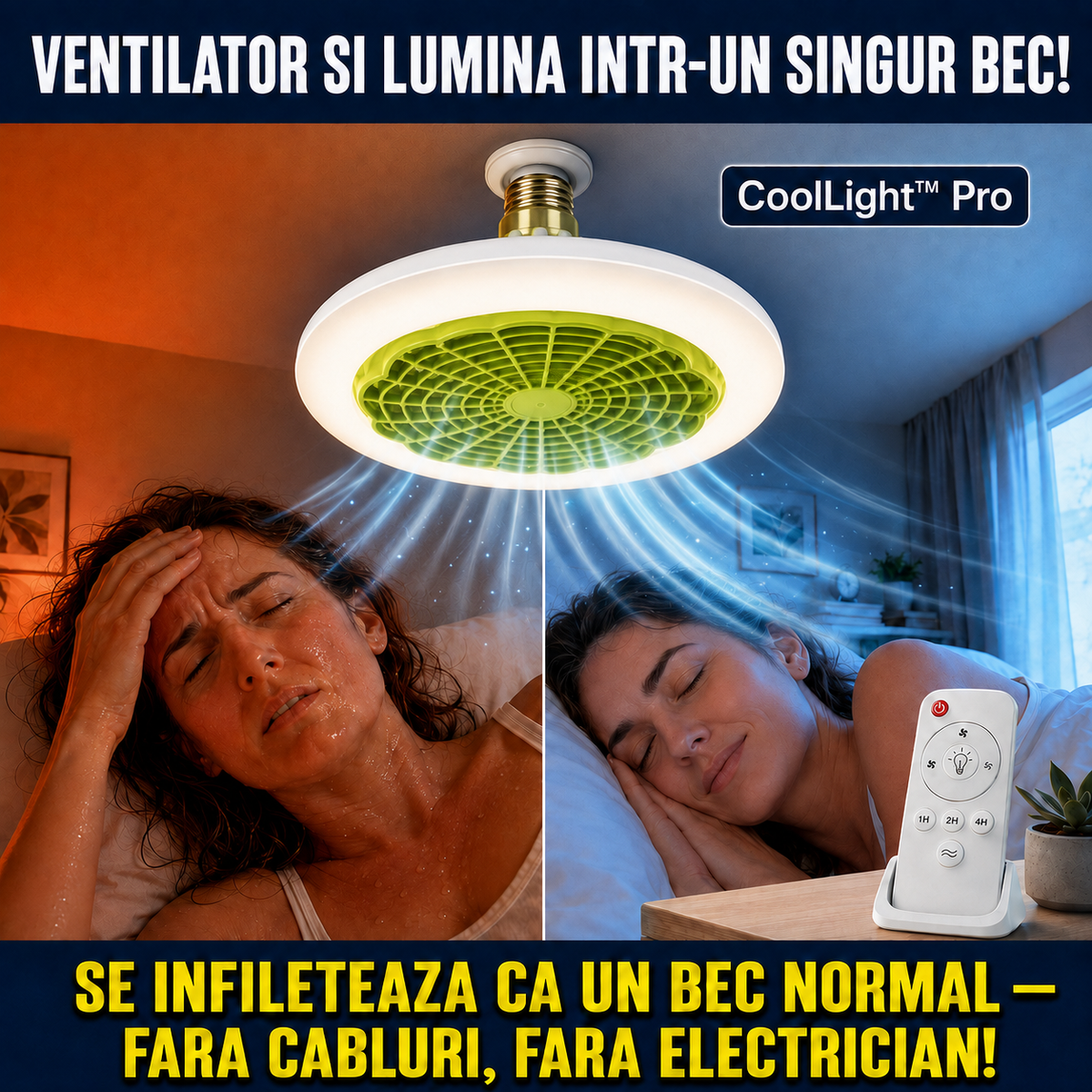 Ventilator 2-în-1 cu Lumină LED