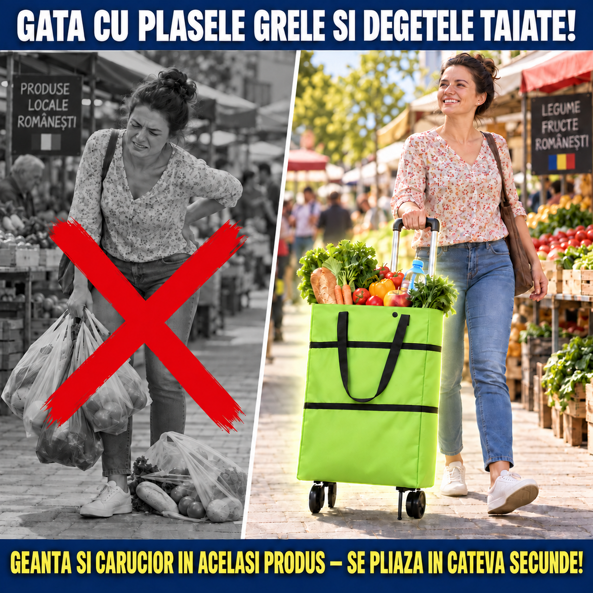 Cărucior de cumpărături compact și pliabil