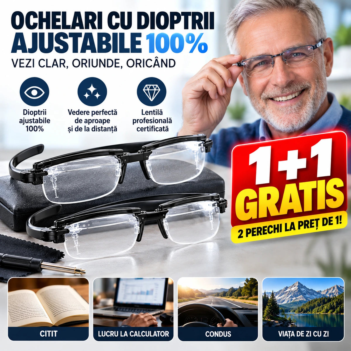1+1 GRATIS Ochelari Dioptrii Ajustabile